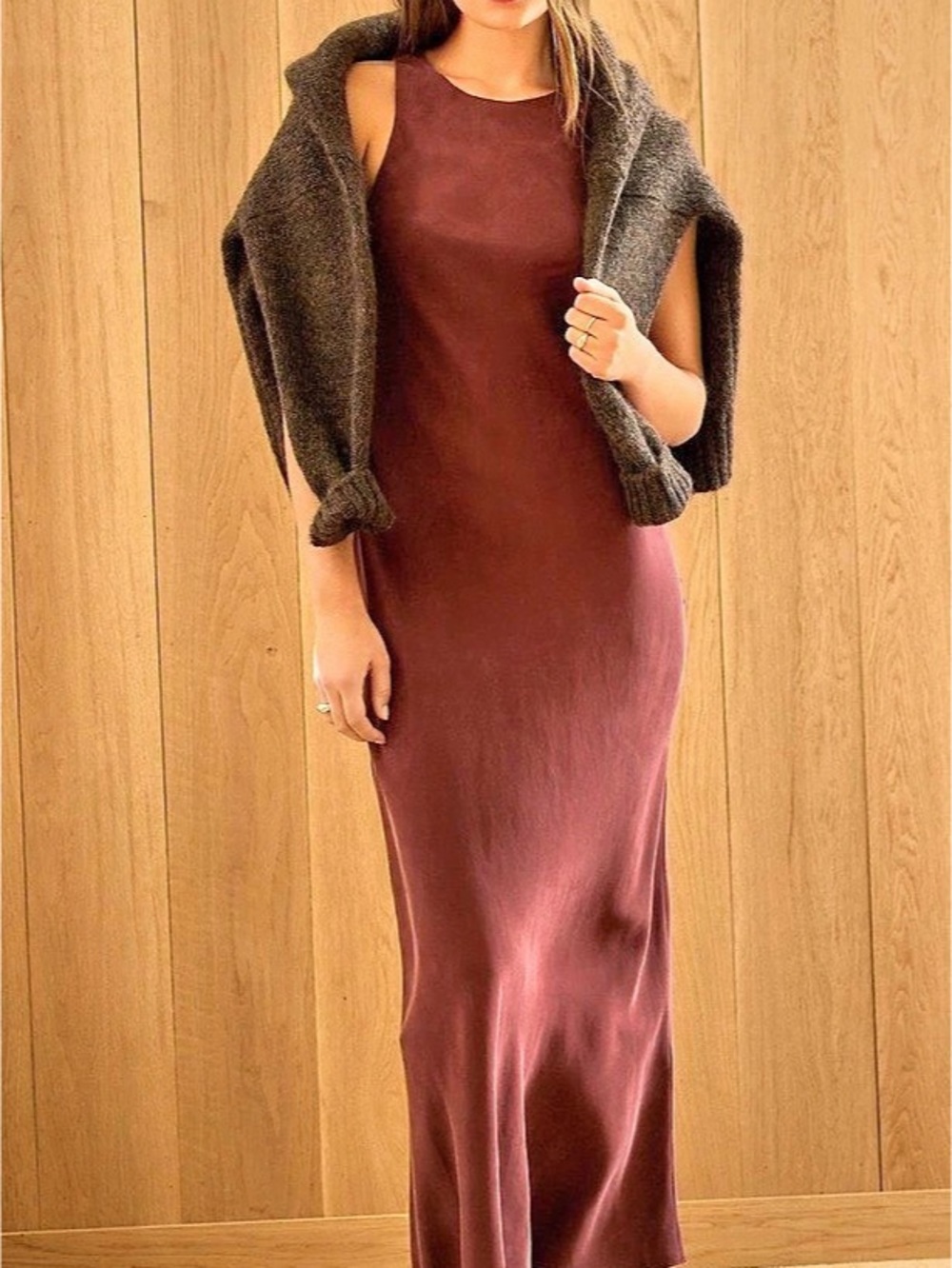AE77 Premium Silk Maxi Dress Sleeveless Purple XL